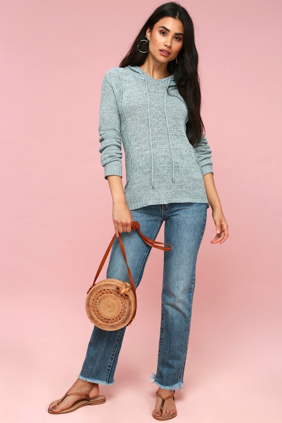 Cool Backless Sweater Light Blue Sweater Hooded Sweater