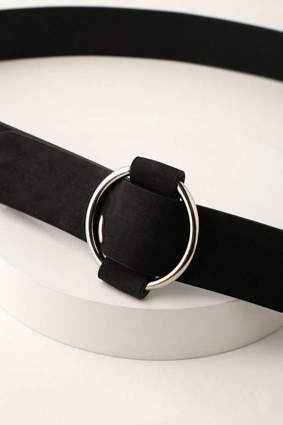 Chic Black Ring Belt Vegan Suede Belt ORing Belt