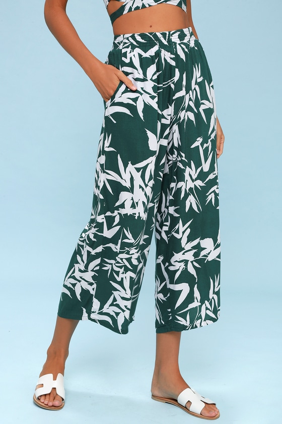 Obey Calico - Leaf Print Culottes - Print Wide-Leg Pants
