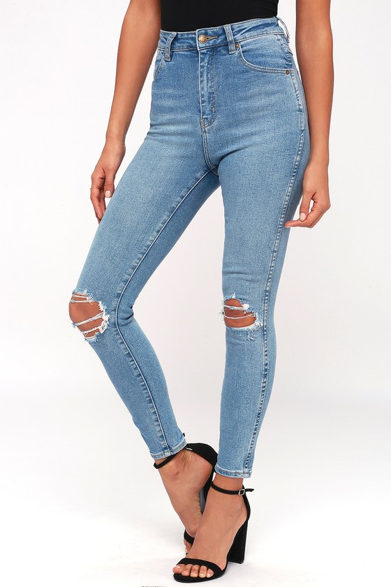 Rolla's Eastcoast Ankle - Light Wash Distressed Skinny Jeans