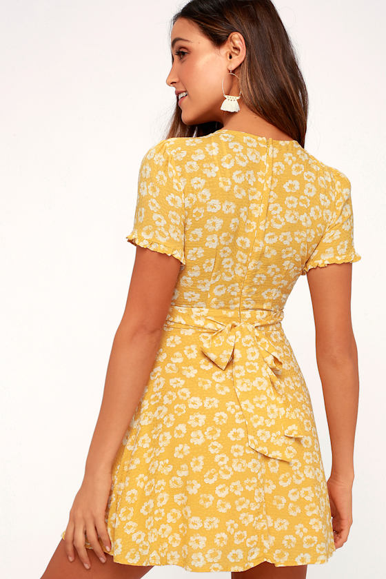 Yellow Floral Print Dress Floral Mini Dress Sundress