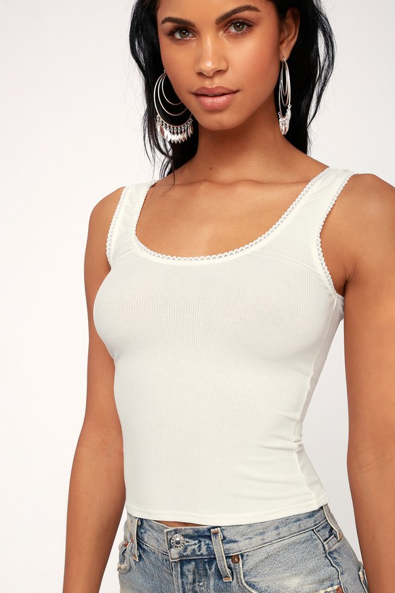 Cute White Tank Top - Ribbed Tank Top - White Crop Top