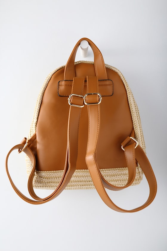 Beige Backpack Mini Backpack Woven Backpack