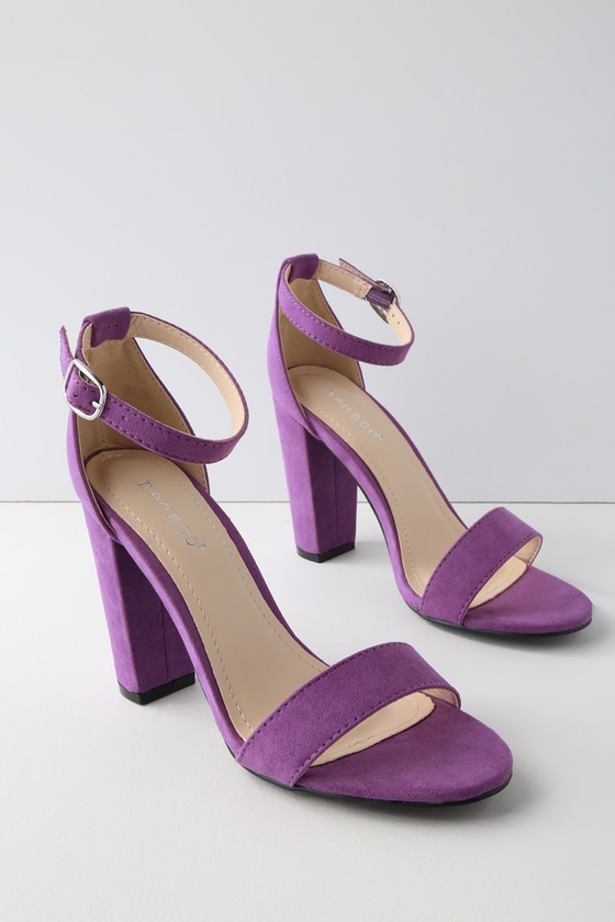 strappy dark purple heels