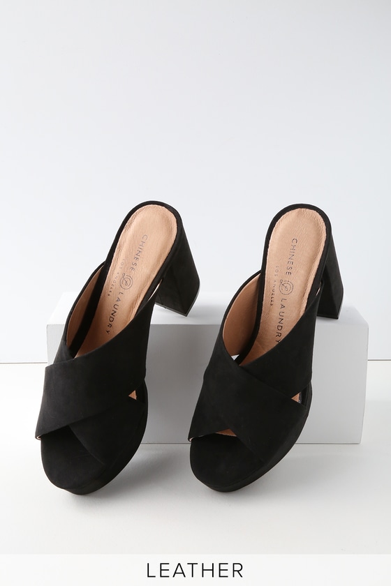 Chinese Laundry Teagan - Black Suede Leather Mules