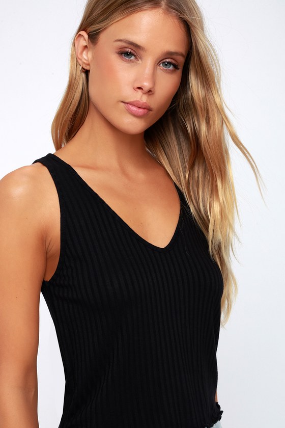 Cool Black Tank Top - Ribbed Tank Top - Lettuce Edge Top