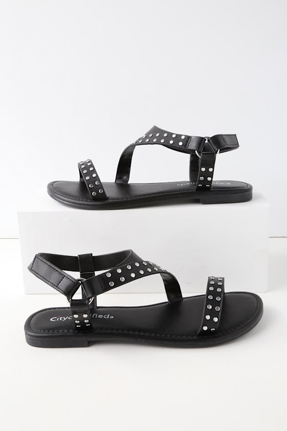 Cute Black Sandals Flat Sandals Studded Sandals