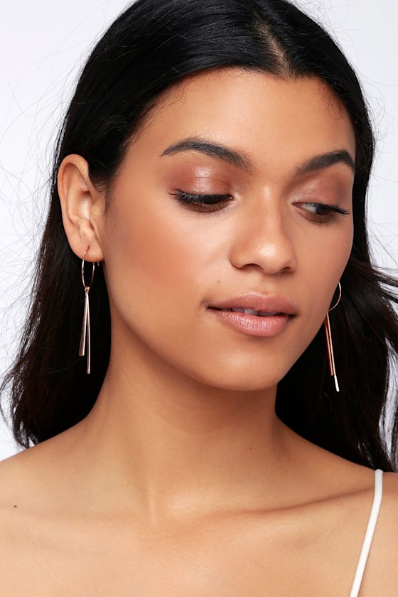 Minimalist Rose Gold Earrings Rose Gold Bar Hoop Earrings