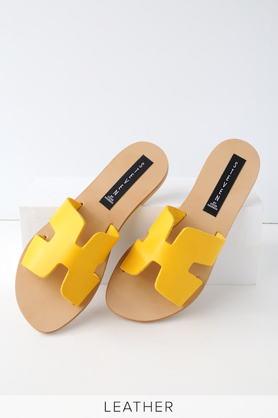 Steven by Steve Madden Greece Yellow Leather Slide Sandals
