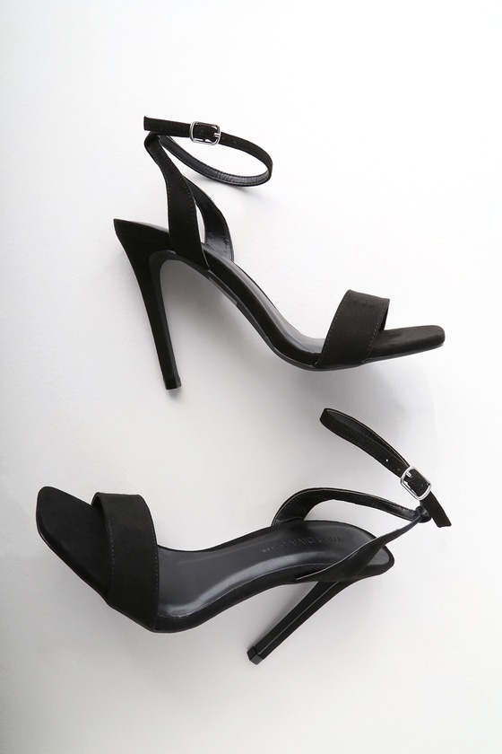 Cute Black Heels - Ankle Strap Heels - Vegan Suede Heels