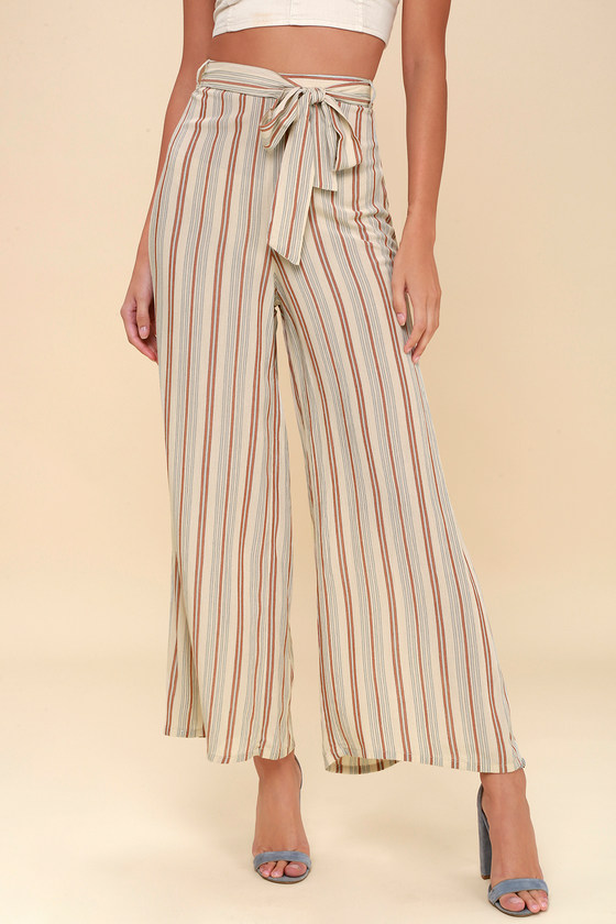 Amuse Society Even Tides - Beige Striped Culottes - Pants