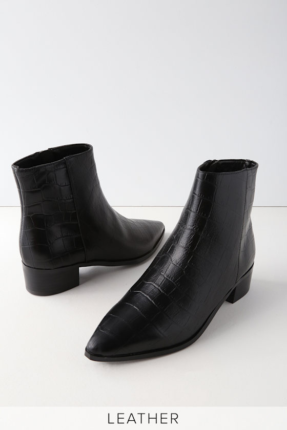 croc leather booties