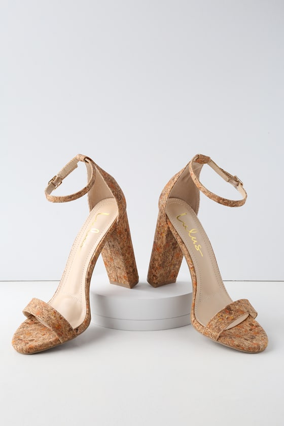 Chic Cork Heels Floral Print Heels Ankle Strap Heels