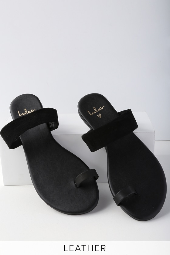 Cute Black Sandals - Toe Loop Sandals - Flat Sandals