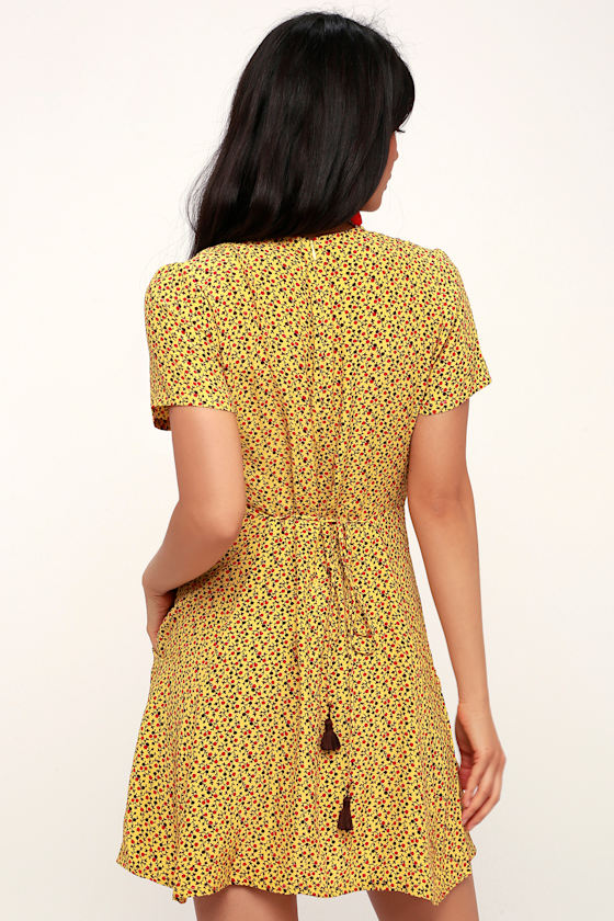yellow floral mini dress