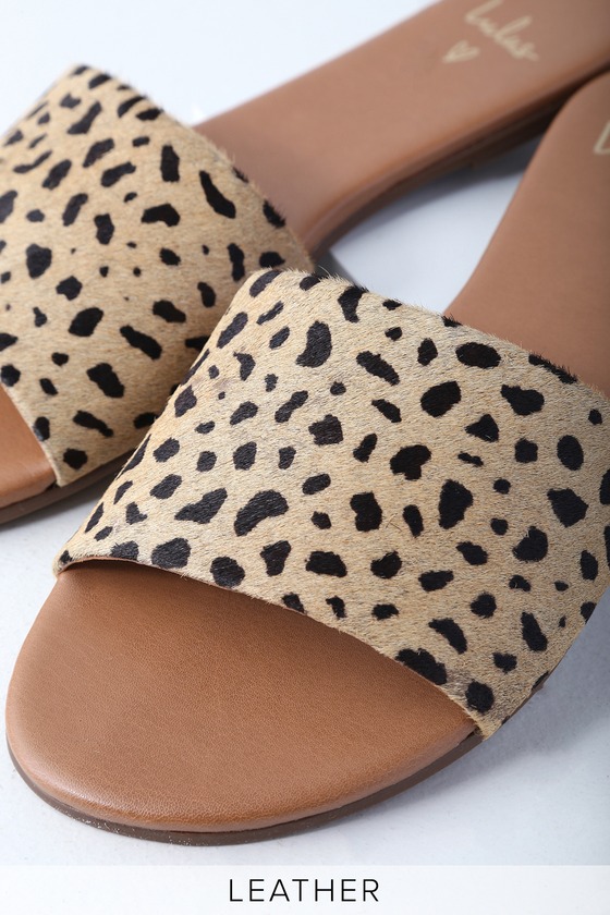 leopard leather sliders
