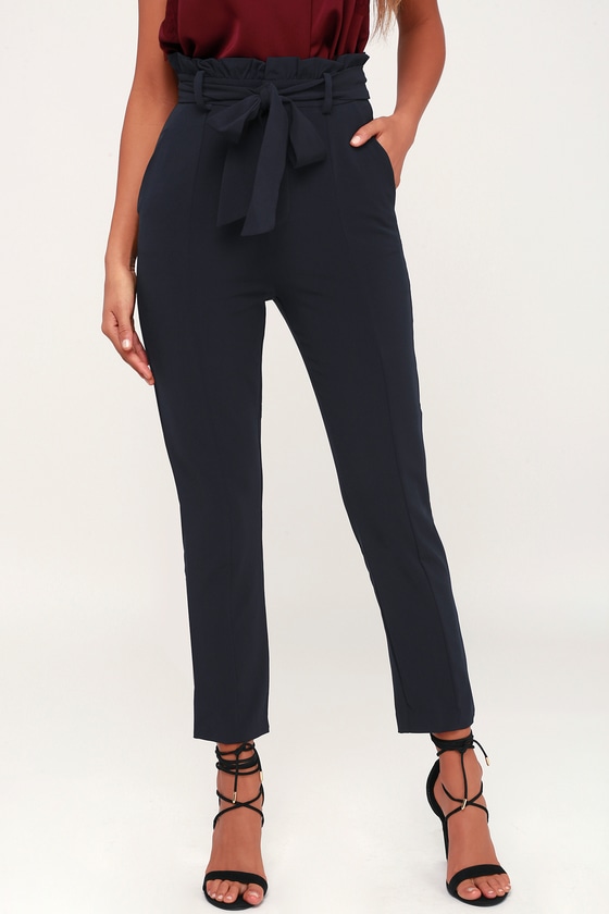 Chic Navy Blue Pants - Paper Bag Waist Pants - Navy Blue Trousers