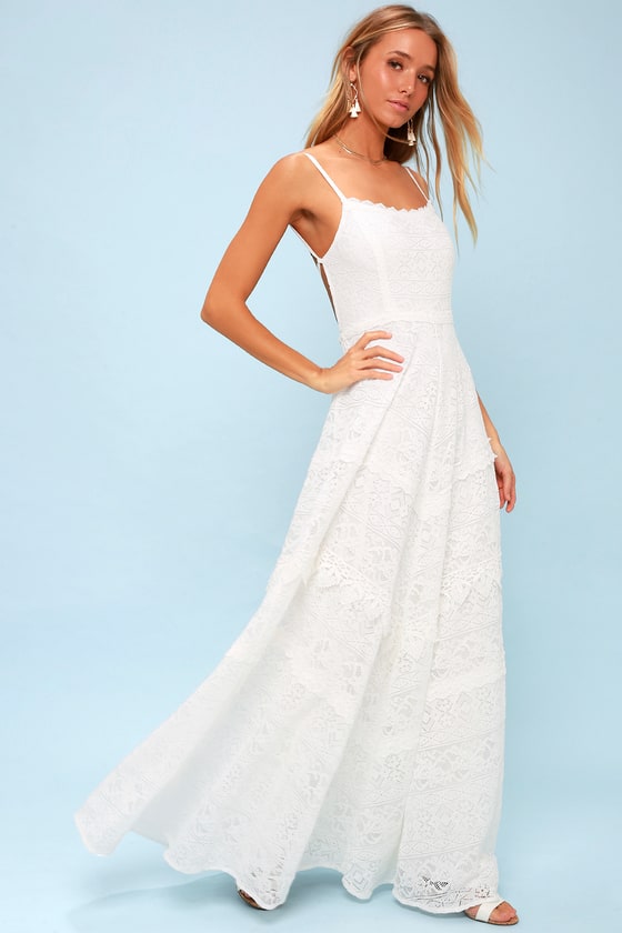 Florianna White Backless Lace Maxi Dress