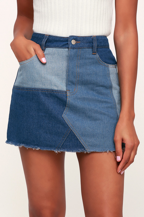 Cool Denim Skirt - Blue Skirt - Patchwork Skirt - Blue Mini Skirt
