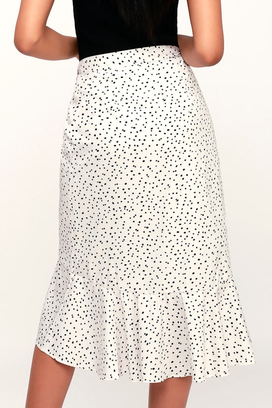 Chic Black and White Polka Dot Skirt Midi Skirt Wrap Skirt