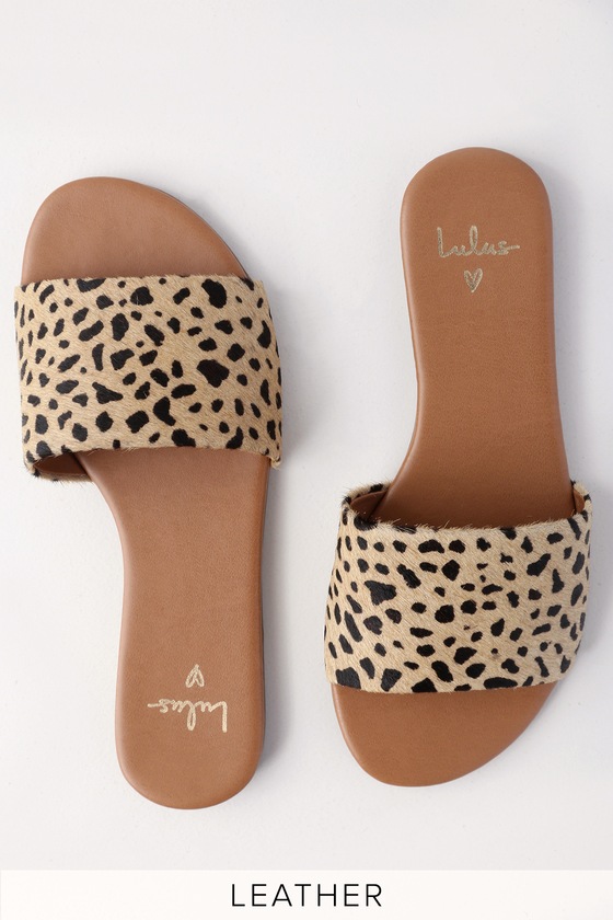 leopard calf hair slides