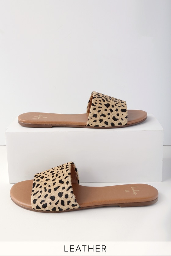 leopard calf hair slides