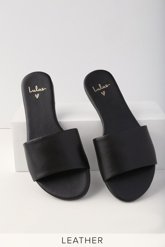 Cute Slide Sandals - Black Slide Sandals - Leather Slides