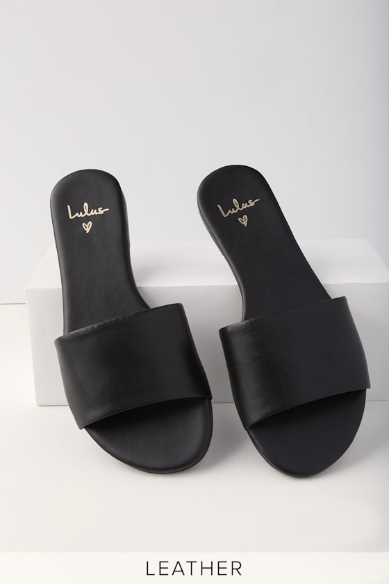 Cute Slide Sandals Black Slide Sandals Leather Slides
