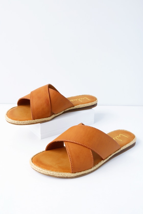 Tan Slide Sandals - Espadrille Slides - Vegan Leather Slides