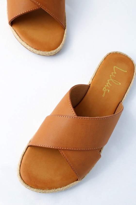 Tan Slide Sandals - Espadrille Slides - Vegan Leather Slides