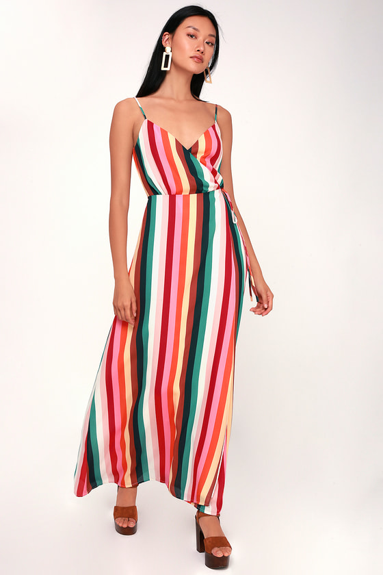 Cute Striped Dress - Maxi Dress - Sleeveless Dress - Wrap Dress