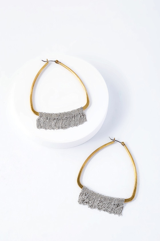 Serefina Silver and Gold Fringe Earrings Hoop Earrings