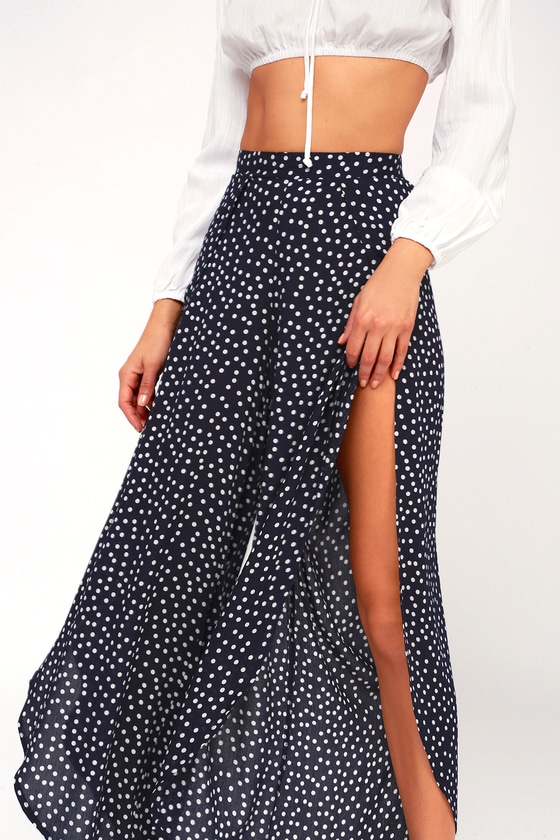 blue white polka dot pants