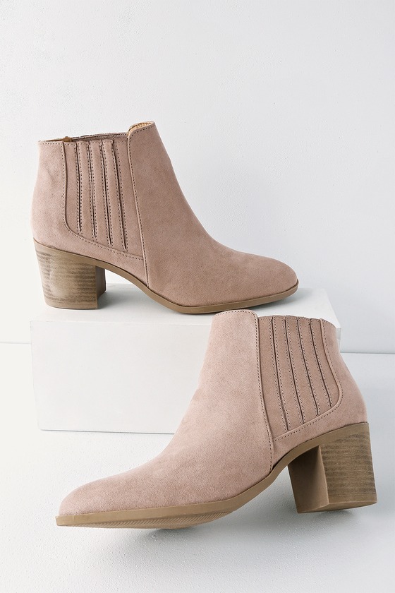 SHASTA TAUPE SUEDE ANKLE BOOTIES