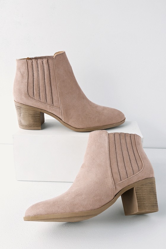 SHASTA TAUPE SUEDE ANKLE BOOTIES