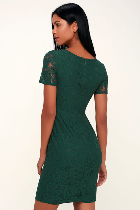 Chic Dark Green Dress Green Lace Dress Green Sheath Dress
