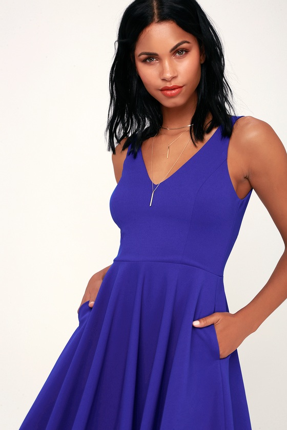 Cute Royal Blue Dress - Party Dress - Royal Blue Skater Dress