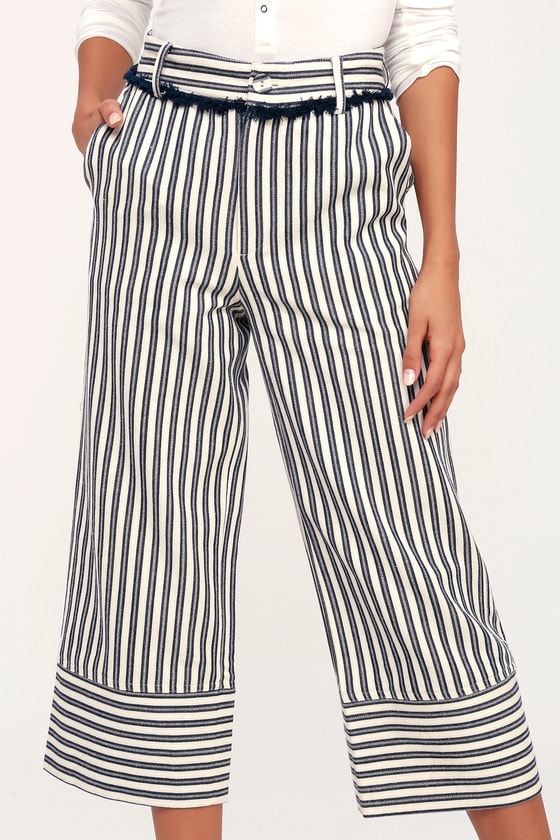 blue and white striped pants womens