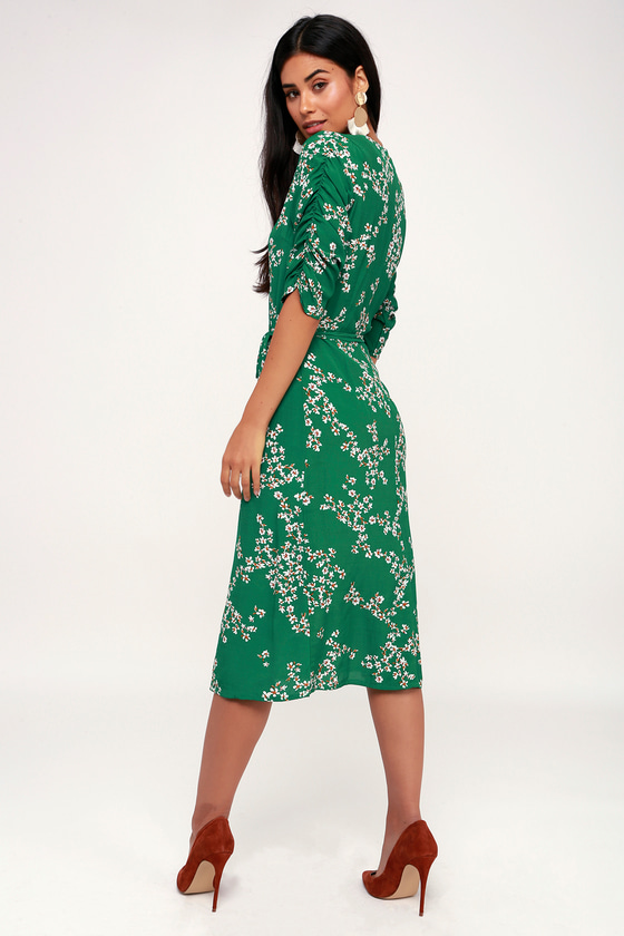 Faithfull the Brand Anne Marie - Green Floral Print Wrap Dress