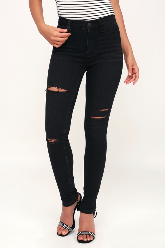 Free People Destroyed Long and Lean - Washed Black Jeggings