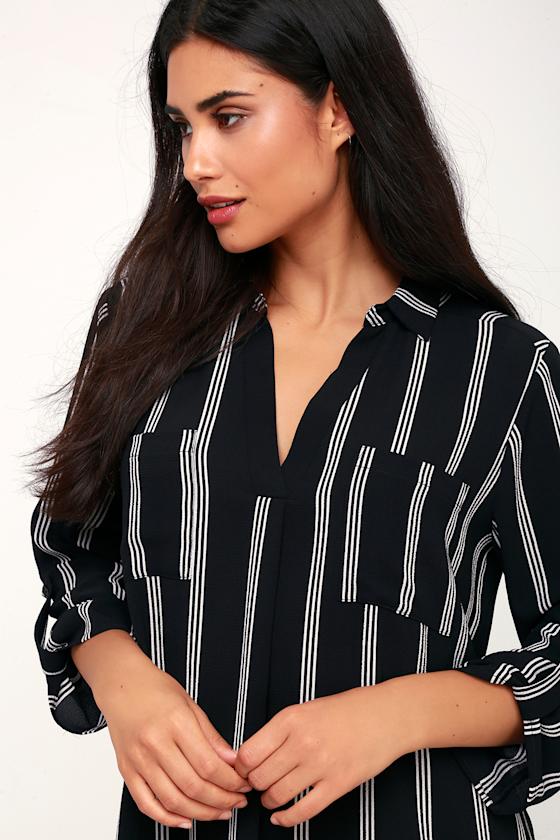 LUSH Shirt Dress Black and White Striped Dress Shift Dress