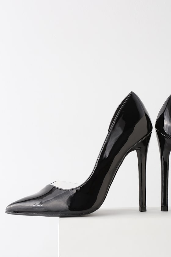 Cute Black Pumps - Patent Pumps - D'Orsay Pumps - Vinyl Pumps