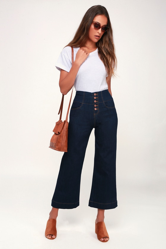 BONNIE DARK WASH CROPPED WIDE-LEG JEANS