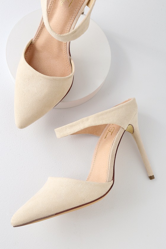 julie nude suede ankle strap heels