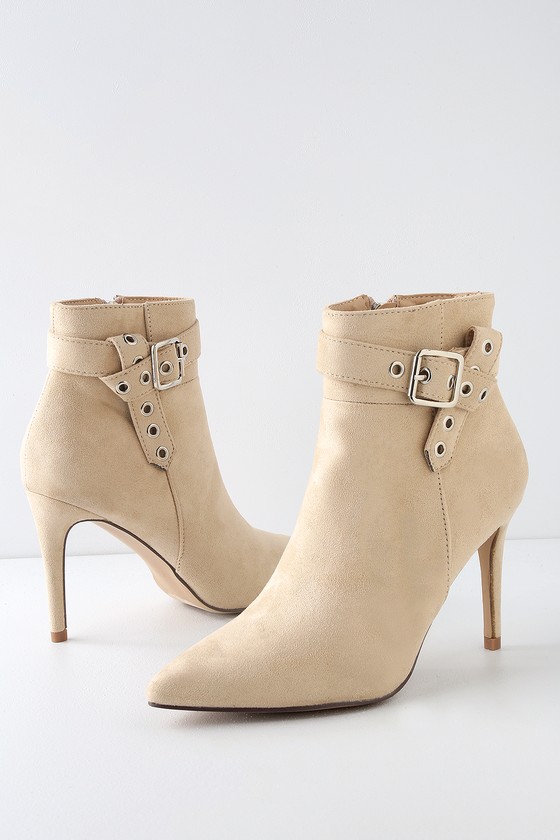 tan high heel ankle booties