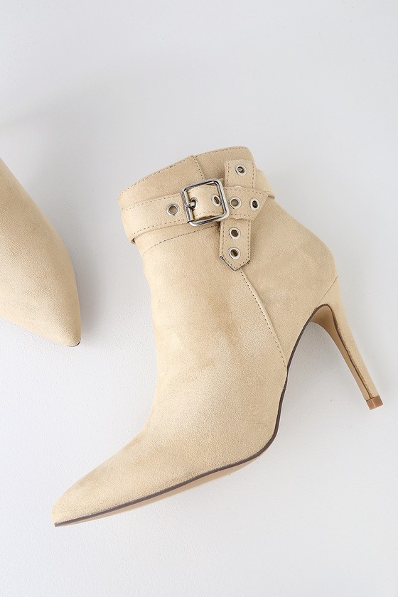 tan high heel ankle booties