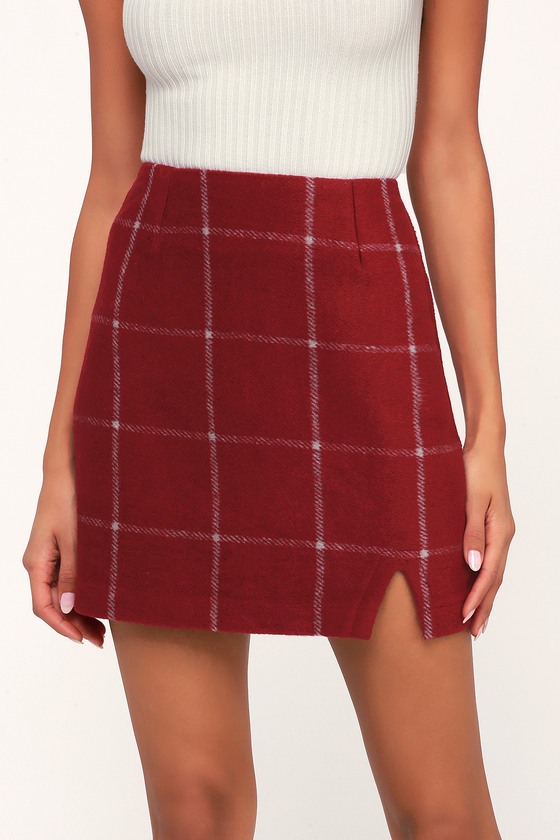 Chic Wine Red Skirt - Plaid Skirt - Flannel Skirt - Mini Skirt