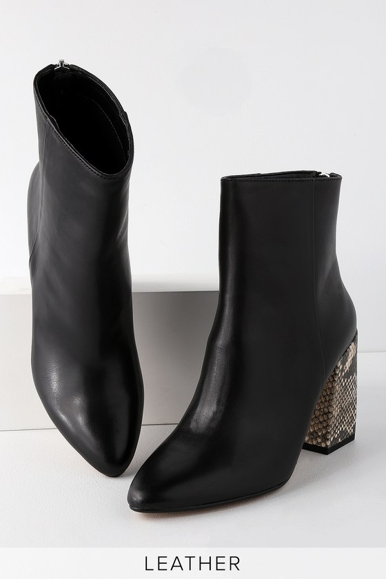 Dolce Vita Coby - Black Leather Mid-Calf Boots - Snake Heel boots