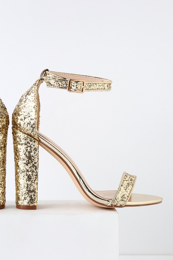 Stunning Glitter Heels - Gold Heels - Ankle Strap Heels