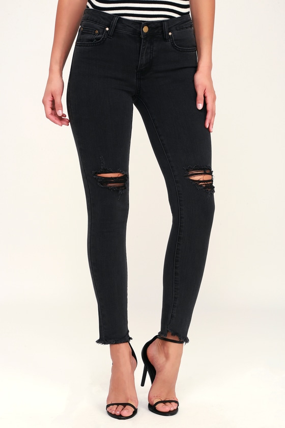Cute Washed Black Jeans - Skinny Jeans - Distressed Jeans
